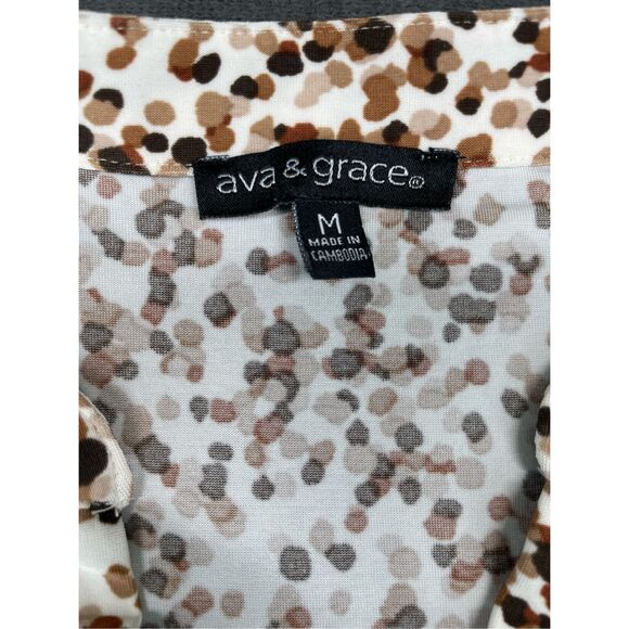 Boho Animal Print Blouse Ava and Grace Women M Brown White Button Front - Picture 3 of 8